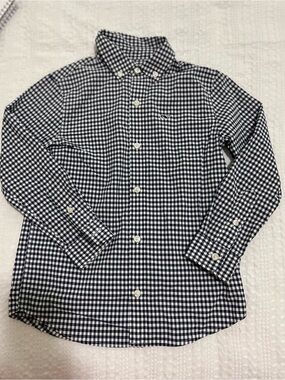 Vineyard Vines Navy and White Gingham Button-Down Shirt Toddker Boys Sz 5